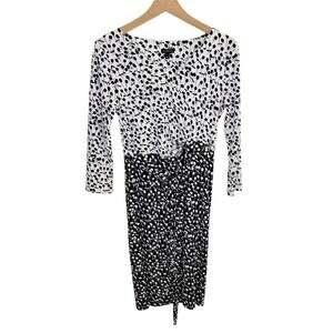 Talbots | Black & White Sheath Dress with Attached Tie Waist